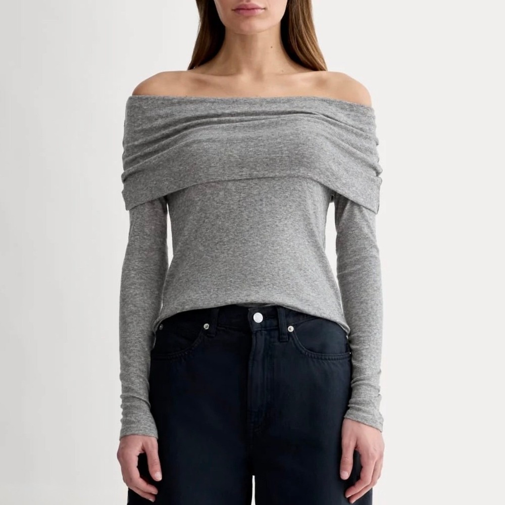 Everlane Off-The-Shoulder Top In Butterluxe Heather Grey Wool Blend Small